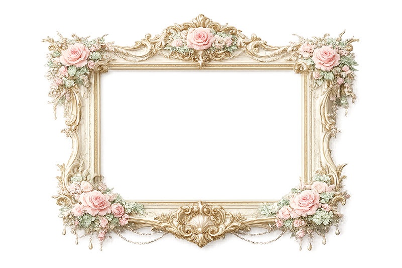 プリンセスの額縁,プリンセス,ロココ調,姫系,ロリータ,額縁,額,額ブチ,絵画,西洋,洋館,高貴,フレーム,frame,AI生成素材