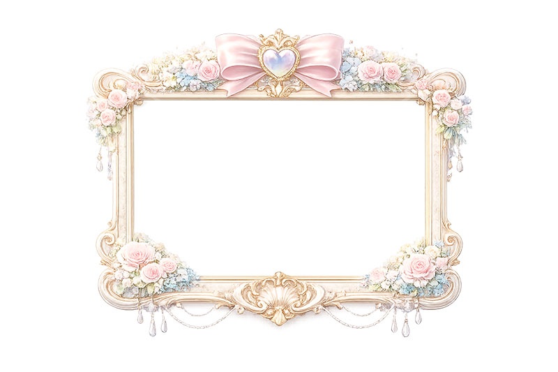 プリンセスの額縁,プリンセス,ロココ調,姫系,ロリータ,額縁,額,額ブチ,絵画,西洋,洋館,高貴,フレーム,frame,AI生成素材