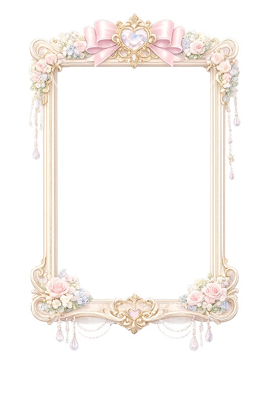 プリンセスの額縁,プリンセス,ロココ調,姫系,ロリータ,額縁,額,額ブチ,絵画,西洋,洋館,高貴,フレーム,frame,AI生成素材