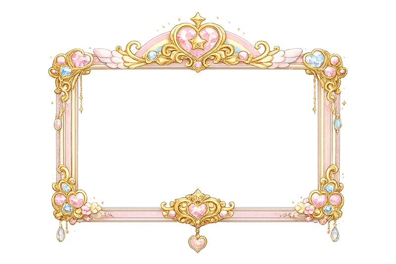 メルヘンな額縁,メルヘン,ゆめかわいい,虹,レインボー,額縁,額,額ブチ,絵画,西洋,洋館,高貴,かわいい,カワイイ,可愛い,フレーム,frame,rainbow,cute,AI生成素材