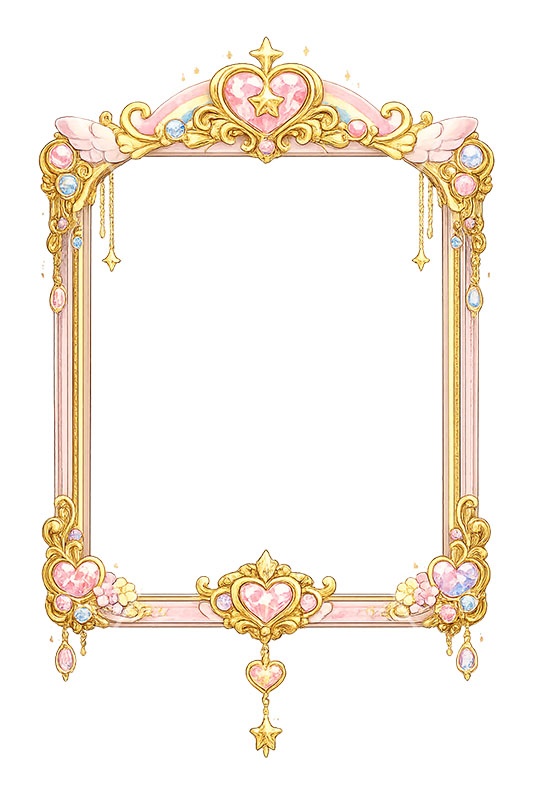 メルヘンな額縁,メルヘン,ゆめかわいい,虹,レインボー,額縁,額,額ブチ,絵画,西洋,洋館,高貴,かわいい,カワイイ,可愛い,フレーム,frame,rainbow,cute,AI生成素材