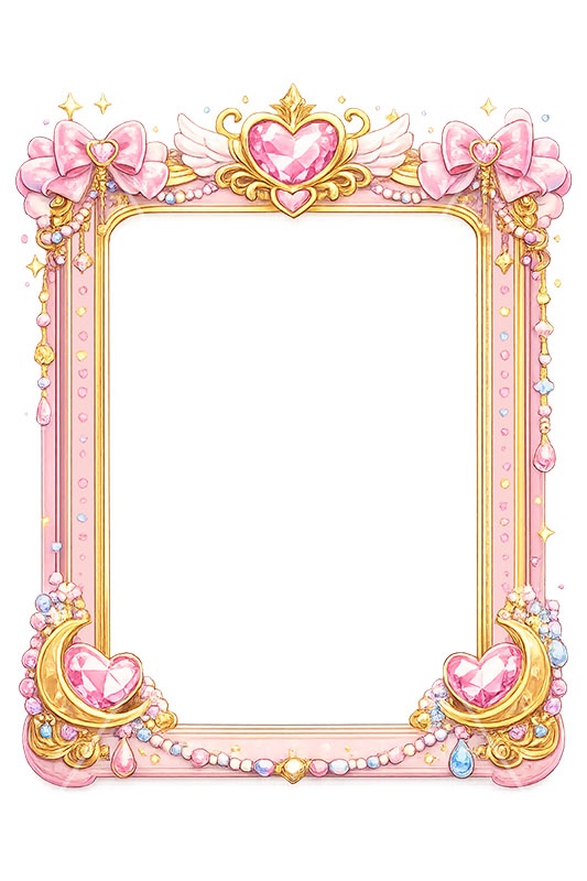 メルヘンな額縁,メルヘン,ゆめかわいい,ジュエル,リボン,玩具,おもちゃ,女玩,変身,額縁,額,額ブチ,絵画,西洋,洋館,高貴,かわいい,カワイイ,可愛い,フレーム,frame,ribbon,cute,jewel,toy,AI生成素材