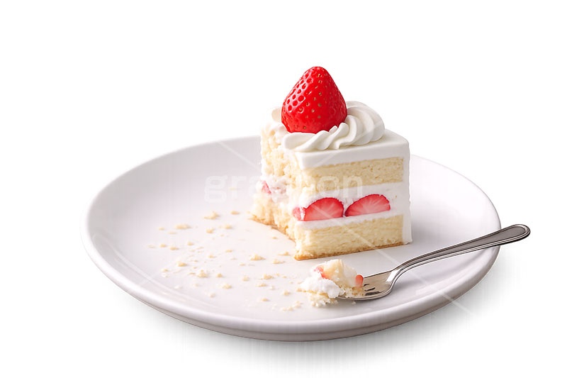 食べかけのケーキ,食べかけ,途中,苺のショートケーキ,ケーキ,いちご,イチゴ,苺,ストロベリー,ショートケーキ,生クリーム,砂糖,クリーム,スイート,デザート,スイーツ,フォーク,甘い,洋菓子,菓子,お菓子,ティーカップ,紅茶,sweet,cream,strawberry,cake,dessert,fork,AI生成素材
