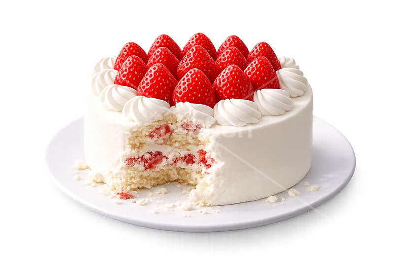 食べかけのケーキ,食べかけ,途中,苺のホールケーキ,ケーキ,いちご,イチゴ,苺,ストロベリー,ホールケーキ,ホール,生クリーム,砂糖,クリーム,スイート,デザート,スイーツ,甘い,洋菓子,菓子,お菓子,誕生日,クリスマス,1人,ぼっち,シュール,おもしろ,面白い,birthday,christmas,sweet,cream,strawberry,cake,dessert,AI生成素材