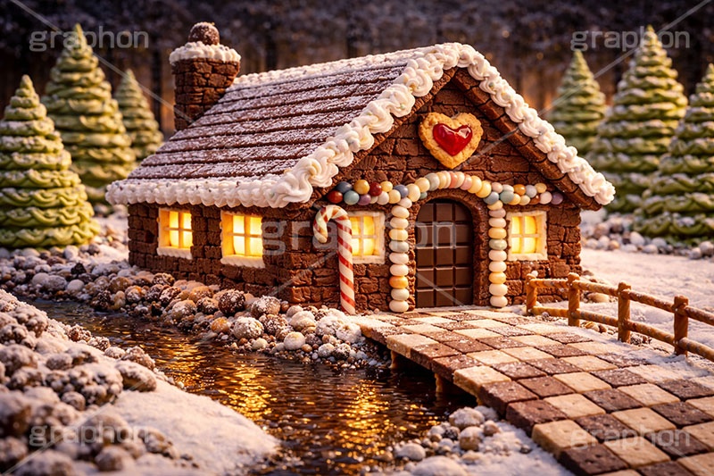 夜のお菓子の家,お菓子の家,お菓子,菓子,おかし,スイーツ,デザート,スウィート,甘い,クッキー,ビスケット,チョコレート,ドーナツ,カップケーキ,キャンディ,飴,クリーム,家,おとぎ話,童話,メルヘン,クリスマス,冬,夜,雪,砂糖,sugar,snow,dessert,candy,chocolate,cookie,biscuit,sweet,donut,cake,christmas,winter,night,AI生成素材