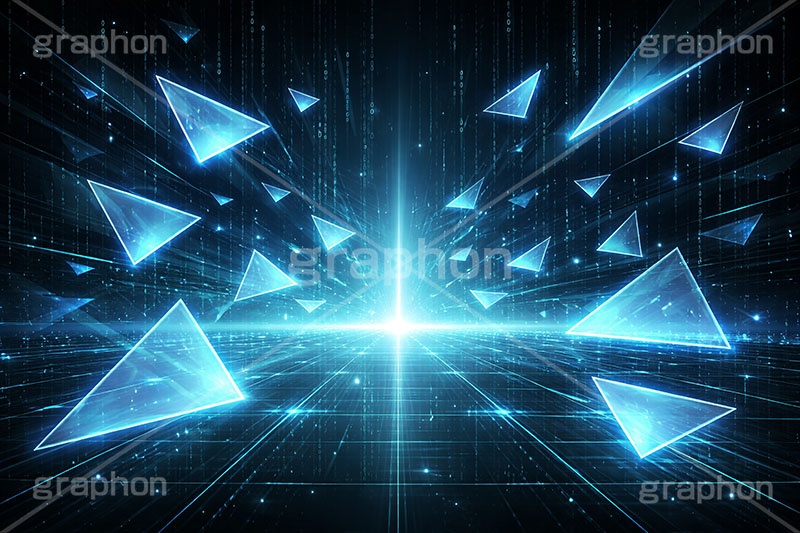 デジタル世界,電脳世界,三角模様,三角柄,トライアングル,マトリックス,コード,データ,サイバー,パソコン,入力,基盤,デジタル,イメージ,クール,かっこいい,欠片,破片,ガラス,cool,cyber,data,matrix,digital,IT,image,triangle,PC,AI生成素材