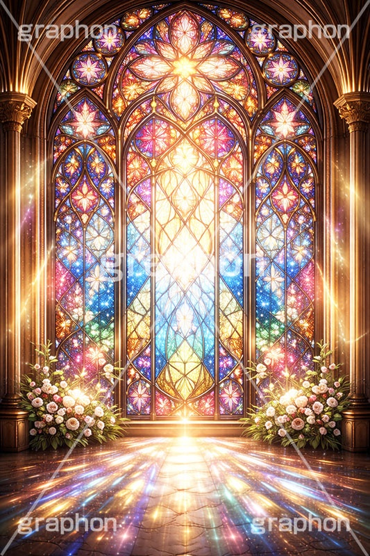 ステンドグラス,ガラス,色ガラス,ファンタジー,ゲーム,神殿,鉛,ハンダ,西洋,教会,聖堂,神々しい,glass,church,game,AI生成素材