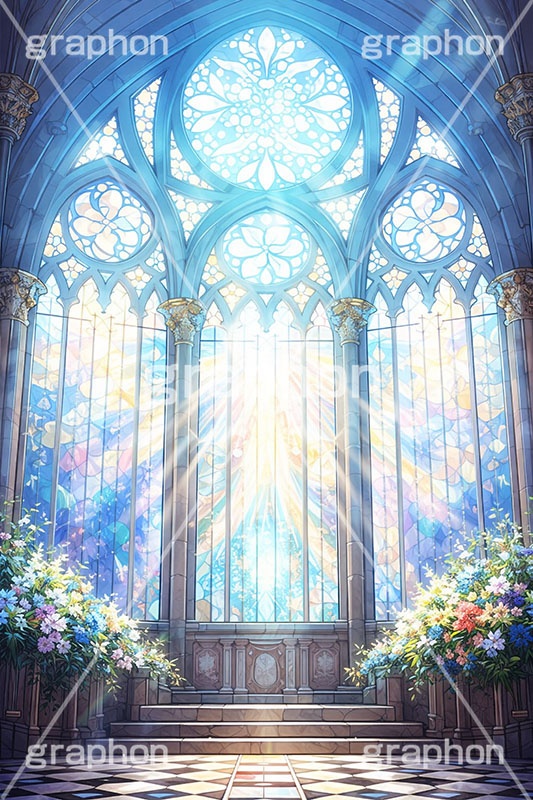 ステンドグラス,ガラス,色ガラス,ファンタジー,ゲーム,神殿,鉛,ハンダ,西洋,教会,聖堂,glass,church,game,AI生成素材