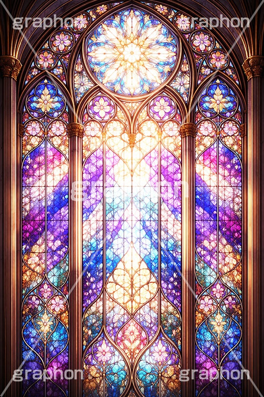 ステンドグラス,ガラス,色ガラス,ファンタジー,ゲーム,神殿,鉛,ハンダ,西洋,教会,聖堂,glass,church,game,AI生成素材