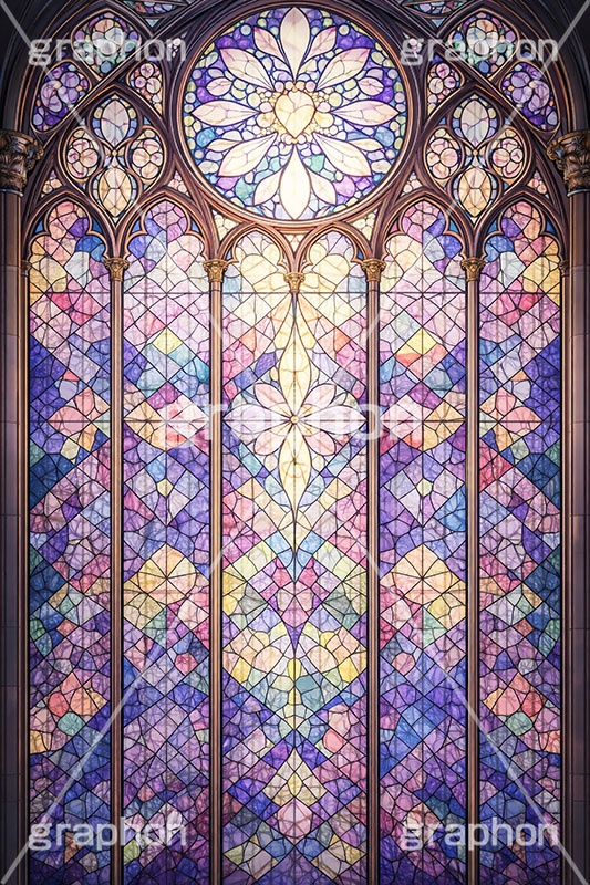 ステンドグラス,ガラス,色ガラス,ファンタジー,ゲーム,神殿,鉛,ハンダ,西洋,教会,聖堂,glass,church,game,AI生成素材