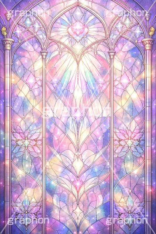 ステンドグラス,ガラス,色ガラス,ファンタジー,ゲーム,神殿,鉛,ハンダ,プリズム,オーロラ,西洋,教会,聖堂,glass,church,game,prism,aurora,AI生成素材
