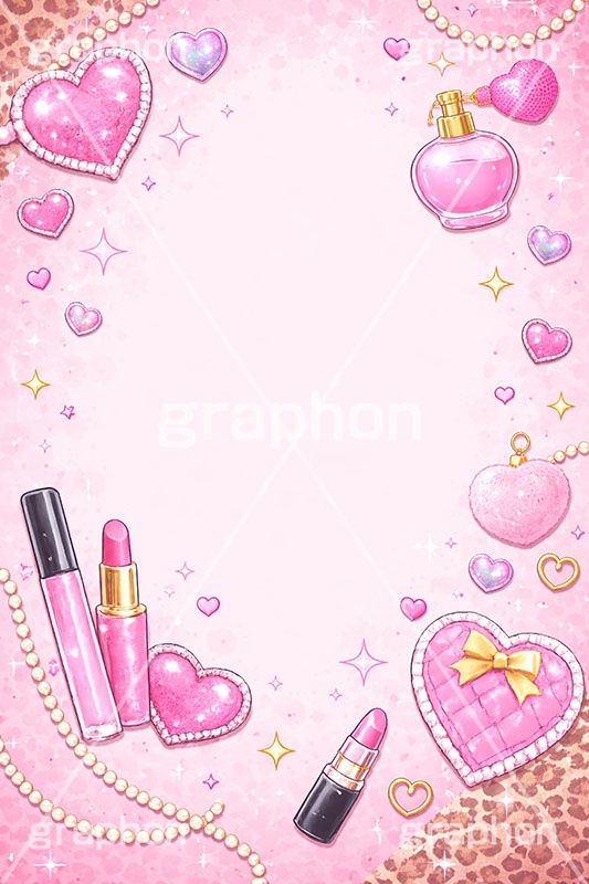 平成ギャル・フレーム,平成ギャル背景,平成ギャル,平成リバイバル,ラメ,メイク,メイク道具,リップ,口紅,香水瓶,香水,アクセ,アクセサリー,ヒョウ柄,アニマル柄,豹柄,ギャル,カワイイ,可愛い,かわいい,ハート,ジュエル,懐かしい,jewel,heart,makeup,gal,texture,AI生成素材