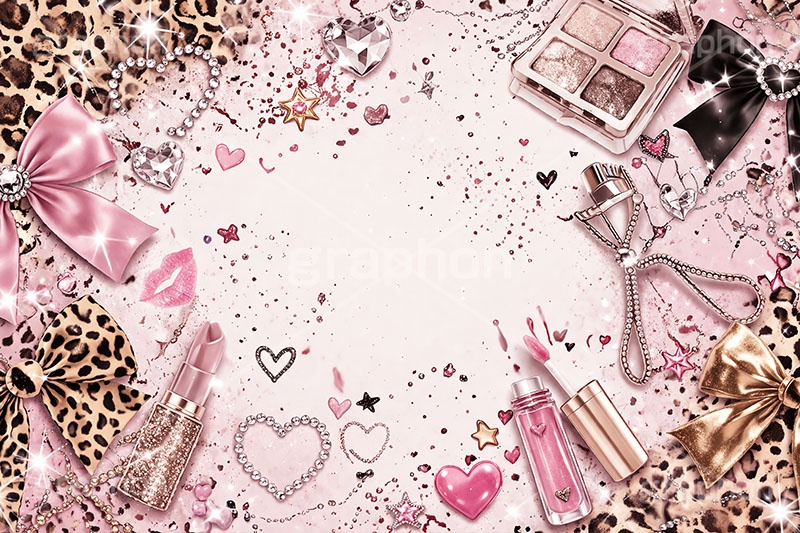 平成ギャル・フレーム,平成ギャル背景,平成ギャル,平成リバイバル,ラメ,メイク,メイク道具,リップ,口紅,アクセ,アクセサリー,ヒョウ柄,アニマル柄,豹柄,ギャル,カワイイ,可愛い,かわいい,ハート,ジュエル,お洒落,おしゃれ,オシャレ,ファッション,リボン,懐かしい,ribbon,fashion,jewel,heart,makeup,gal,texture,AI生成素材