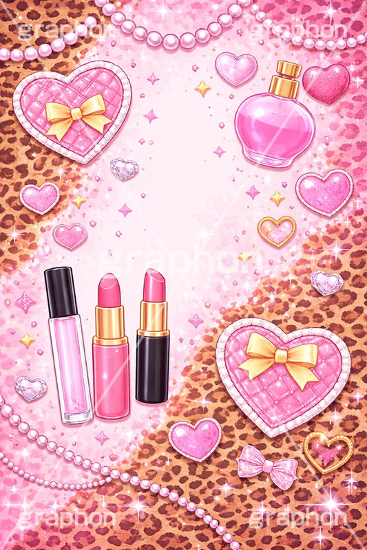 平成ギャル背景,平成ギャル,平成リバイバル,ラメ,メイク,メイク道具,リップ,口紅,香水瓶,香水,パール,アクセ,アクセサリー,ヒョウ柄,アニマル柄,豹柄,ギャル,カワイイ,可愛い,かわいい,ハート,ジュエル,お洒落,おしゃれ,オシャレ,ファッション,リボン,懐かしい,ribbon,fashion,jewel,heart,makeup,gal,texture,AI生成素材