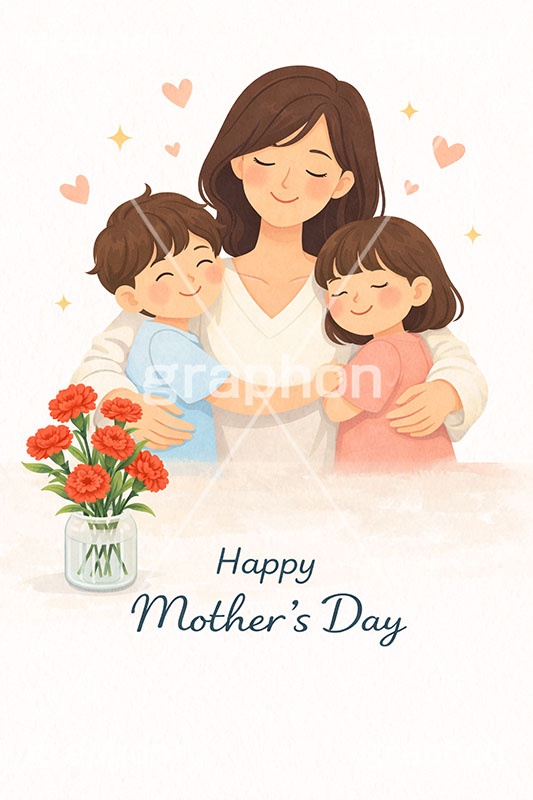 母の日イラスト,ありがとう,カーネーション,感謝,お礼,贈り物,母,お母さん,母の日,ママ,親,親子,照れ,笑顔,こども,子供,キッズ,息子,娘,男の子,女の子,キッズ,ボーイ,ガール,家族,文化,風習,行事,人物,男女,イベント,キャラクター,イラスト,プレゼント,ハート,heart,character,japan,kids,boy,girl,present,mother's day,event,illustration,AI生成素材