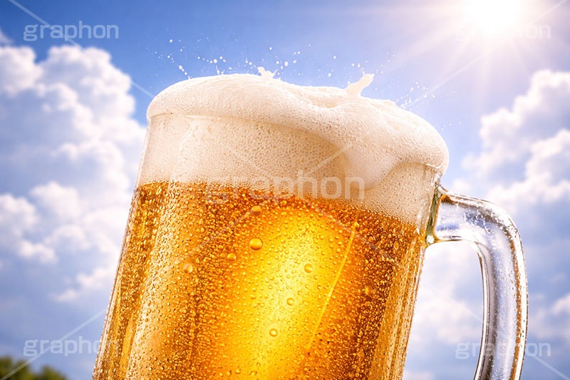 生ビール,日差し,入道雲,ジョッキ,夏,青空,逆光,ビール,ビア,ビールジョッキ,生中,大麦,麦芽,泡,飲み,家呑み,呑み,一杯,注がれた,冷え,飲む,飲み物,飲料,飲み会,ドリンク,お酒,酒,アルコール,冷,グルメ,乾杯,カンパイ,垂れ,あふれる泡,beer,summer,AI生成素材