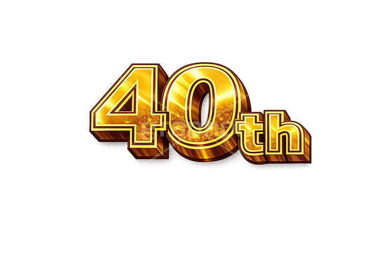 40th,記念日,豪華,40周年,広告,ポスター,チラシ,見出し,記念,お祝い,祝祭,周年,創立,設立,オープン,誕生,誕生日,テキスト,アニバーサリー,ゴールド,黄金,文字,文言,ポップ,宣伝,強調,アピール,プロモーション,販促,店舗,3D,3D文字,立体,メッセージ,message,text,pop,appeal,poster,promotion,anniversary,gold,AI生成素材