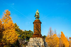 靖国神社の紅葉,千代田区,九段下,靖国神社,秋,紅葉,autumn,イチョウ,いちょう,銀杏,並木,黄色,大村益次郎,銅像