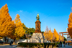 靖国神社の紅葉,千代田区,九段下,靖国神社,秋,紅葉,autumn,イチョウ,いちょう,銀杏,並木,黄色,大村益次郎,銅像