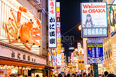 道頓堀の夜景,夜景,夜,道頓堀,繁華街,観光地,大阪府,大阪市,大阪,中央区,飲食店,たこ焼き,かに,串かつ,くいだおれ,なんば,商店街,看板,広告,ネオン,雑踏,都会の雑踏,混雑,人混み,賑やか,繫華街,夜の街,夜の町,japan,osaka,フルサイズ撮影