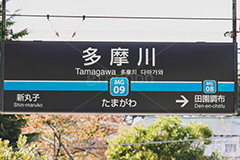 多摩川駅,多摩川,たまがわ,神奈川,目黒線,駅,ホーム,電車,鉄道,標示,駅名,看板,フルサイズ撮影