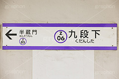 九段下駅,九段下,半蔵門線,千代田区,東京メトロ,地下鉄,駅,ホーム,電車,鉄道,標示,駅名,看板,フルサイズ撮影