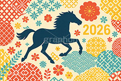 午年シンプルイラスト,和柄,花柄,馬イラスト,午,馬,うま,ウマ,午年,干支,正月,お正月,年賀状,2026午年,2026,午年年賀状,新年,シルエット,ニューイヤー,アニバーサリー,イラスト,illustration,japan,horse,silhouette