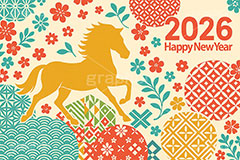 午年シンプルイラスト,和柄,花柄,馬イラスト,午,馬,うま,ウマ,午年,干支,正月,お正月,年賀状,2026午年,2026,午年年賀状,新年,HappyNewYear,ハッピーニューイヤー,シルエット,ニューイヤー,アニバーサリー,イラスト,illustration,japan,horse,silhouette