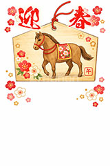絵馬(午年),絵馬,2026,迎春,午年イラスト和柄,和柄,馬イラスト,水彩,水彩画,午,馬,うま,ウマ,梅,午年,干支,正月,お正月,年賀状,2026午年,午年年賀状,新年,ニューイヤー,アニバーサリー,イラスト,illustration,japan,horse