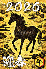 午年イラスト和柄,午年シンプルイラスト,和柄,馬イラスト,午,馬,うま,ウマ,金箔,金粉,松,梅,午年,金屛風,屏風,2026,迎春,干支,正月,お正月,年賀状,2026午年,午年年賀状,新年,ニューイヤー,アニバーサリー,イラスト,illustration,japan,horse