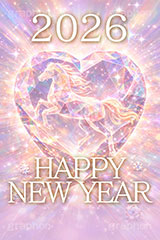Jewel Horse,2026,HappyNewYear,ハッピーニューイヤー,ジュエル,宝石,ダイヤ,クリスタカット,ハート,愛,宝物,宝,馬イラスト,午,馬,うま,ウマ,キラキラ,輝く,輝,午年,干支,正月,お正月,年賀状,2026午年,午年年賀状,新年,ニューイヤー,アニバーサリー,イラスト,illustration,japan,horse,jewel,crystal,heart,love
