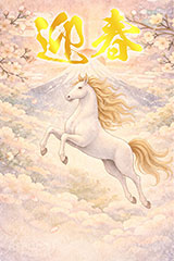 初日の出(午年),迎春,馬イラスト,午,馬,うま,ウマ,富士山,初日の出,日の出,午年,干支,正月,お正月,梅,梅の花,水彩,水彩画,年賀状,2026午年,午年年賀状,新年,ニューイヤー,アニバーサリー,イラスト,illustration,japan,horse