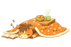 かわいい馬イラスト,馬イラスト,午,馬,うま,ウマ,こたつ,うたた寝,寝正月,寝る,みかん,かわいい,カワイイ,可愛い,キャラクター,午年,干支,正月,お正月,年賀状,2026午年,午年年賀状,新年,ニューイヤー,アニバーサリー,イラスト,illustration,japan,horse,cute,character