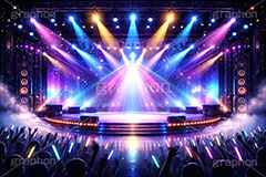 ライブステージ,ステージ,推し,推し活,舞台,ライブ,ライヴ,コンサート,アイドル,シアター,ホール,サイリウム,ペンライト,メンバーカラー,背景,照明,音楽,主役,ミュージック,ライト,スポットライト,イラスト,illustration,light,frame,hall,theater,live,stage,music