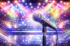 ライブステージ,マイク,マイクスタンド,ステージ,推し,推し活,舞台,ライブ,ライヴ,コンサート,アイドル,シアター,ホール,背景,照明,音楽,主役,ミュージック,ライト,スポットライト,イラスト,illustration,light,frame,hall,theater,live,stage,music,mic