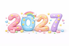 2027(クレイ),年号,西暦,クレイ,クレイアート,ねんど,粘土,虹,星,レインボー,年賀状,お正月,正月,年明け,新年,ニューイヤー,アニバーサリー,イベント,行事,ポップ,かわいい,カワイイ,可愛い,メッセージ,テキスト,message,text,POP,event,anniversary,clay,rainbow,2027
