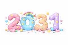 2031(クレイ),年号,西暦,クレイ,クレイアート,ねんど,粘土,虹,星,レインボー,年賀状,お正月,正月,年明け,新年,ニューイヤー,アニバーサリー,イベント,行事,ポップ,かわいい,カワイイ,可愛い,メッセージ,テキスト,message,text,POP,event,anniversary,clay,rainbow,2031