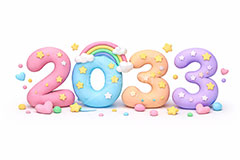 2033(クレイ),年号,西暦,クレイ,クレイアート,ねんど,粘土,虹,星,レインボー,年賀状,お正月,正月,年明け,新年,ニューイヤー,アニバーサリー,イベント,行事,ポップ,かわいい,カワイイ,可愛い,メッセージ,テキスト,message,text,POP,event,anniversary,clay,rainbow,2033