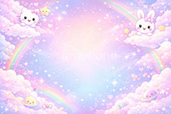 メルヘン背景,レインボー,七色,なないろ,うさぎ,ウサギ,ねこ,猫,ネコ,シュール,カラフル,メルヘン,パステル,かわいい,カワイイ,キラキラ,可愛い,空,雲,天空,イラスト,キャラクター,illustration,japan,rainbow,colorful,character,pastel,cute