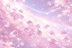 ガラス・ブロッサム,ガラス,ガラス細工,クリスタル,宝石,アクセ,ジュエリー,桜,さくら,サクラ,花見,ブロッサム,春,花,花びら,花弁,背景,キラキラ,イラスト,blossom,spring,flower,glass,jewel,AI生成素材