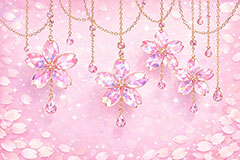 ジュエリー・ブロッサム,宝石,アクセ,ジュエリー,クリスタル,チェーン,桜,さくら,サクラ,花見,しずく,雫,ブロッサム,春,花,花びら,花弁,背景,キラキラ,イラスト,blossom,spring,flower,glass,jewel