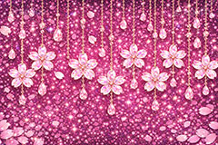 ジュエリー・ブロッサム,宝石,アクセ,ジュエリー,クリスタル,チェーン,桜,さくら,サクラ,花見,しずく,雫,ブロッサム,春,花,花びら,花弁,背景,キラキラ,イラスト,blossom,spring,flower,glass,jewel