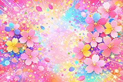 カラフル・ブロッサム,カラフル,桜,さくら,サクラ,花見,ブロッサム,春,花,花びら,花弁,背景,POP,ポップ,イラスト,blossom,spring,flower,colorful