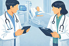 高齢化,医師不足,医師,医療,通院,病院,診察,病室,問題,医療問題,社会問題,ヘルスケア,ケア,メディカル,健康,人物,キャラクター,おじいさん,おじさん,お年寄り,高齢者,シニア,イラスト,illustration,healthcare,health,hospital,medical,AI生成素材