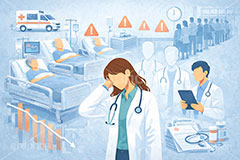 医師不足,人員不足,医療問題,社会問題,問題,高齢化,医師,医療,通院,病院,診察,病室,ヘルスケア,ケア,メディカル,健康,人物,キャラクター,おじいさん,おばあさん,おじさん,おばさん,お年寄り,高齢者,シニア,イラスト,illustration,healthcare,health,hospital,medical,AI生成素材