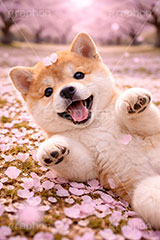 桜のじゅうたん,じゃれる,桜,さくら,サクラ,春,花見,花弁,花びら,散る,桜の花びら,花吹雪,公園,散歩,豆柴の子犬,公園,いぬ,イヌ,犬,子犬,ドッグ,豆柴,甘え,かわいい,カワイイ,可愛い,キュート,ペット,動物,cute,pet,dog,spring,AI生成素材