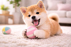 ボール遊び,ボール,遊び,じゃれる,楽しい,豆柴の子犬,いぬ,イヌ,犬,子犬,ドッグ,豆柴,かわいい,カワイイ,可愛い,キュート,ペット,動物,cute,pet,dog,AI生成素材