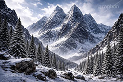 雪山,豪雪,険しい,山,雪崩,雪,ゆき,積,冬,壮大,ファンタジー,背景,BG,fantasy,snow,winter,mountain,AI生成素材