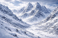 雪山,豪雪,険しい,山,雪崩,雪,ゆき,積,冬,壮大,ファンタジー,背景,BG,fantasy,snow,winter,mountain,AI生成素材