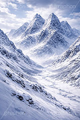 雪山,豪雪,険しい,山,雪崩,雪,ゆき,積,冬,壮大,ファンタジー,背景,BG,fantasy,snow,winter,mountain,AI生成素材